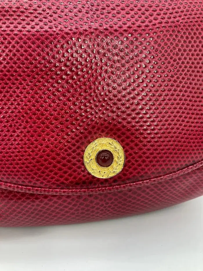 Judith Leiber Red Lizard Tassel Charm Strap Clutch Shoulder Bag