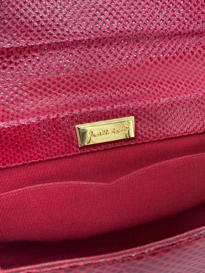 Judith Leiber Red Lizard Tassel Charm Strap Clutch Shoulder Bag