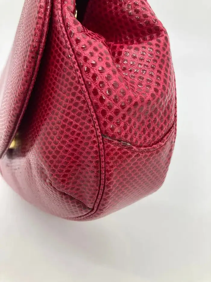 Judith Leiber Red Lizard Tassel Charm Strap Clutch Shoulder Bag