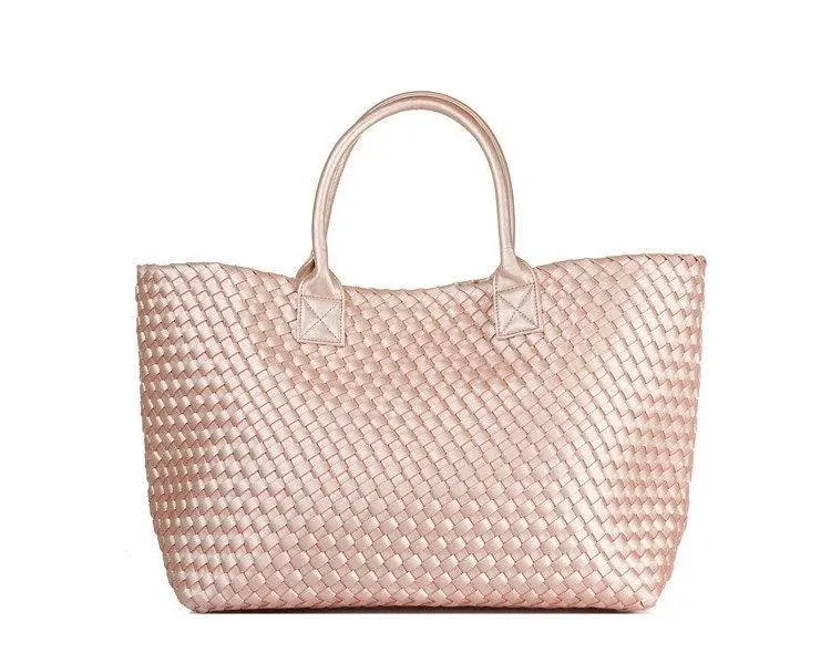 Large Handwoven Vegan Leather Tote/Weekend Bag in Onyx I Trendy Boutique Style ! Handmade Gift for Her