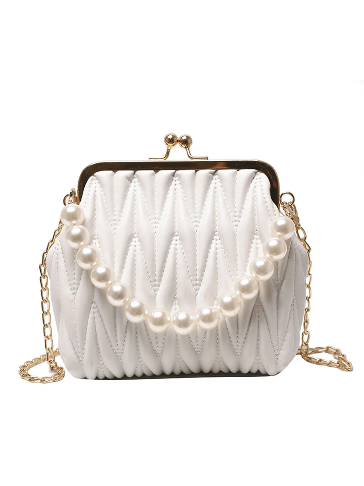 Latest Pearl Chain Solid Frame Bag