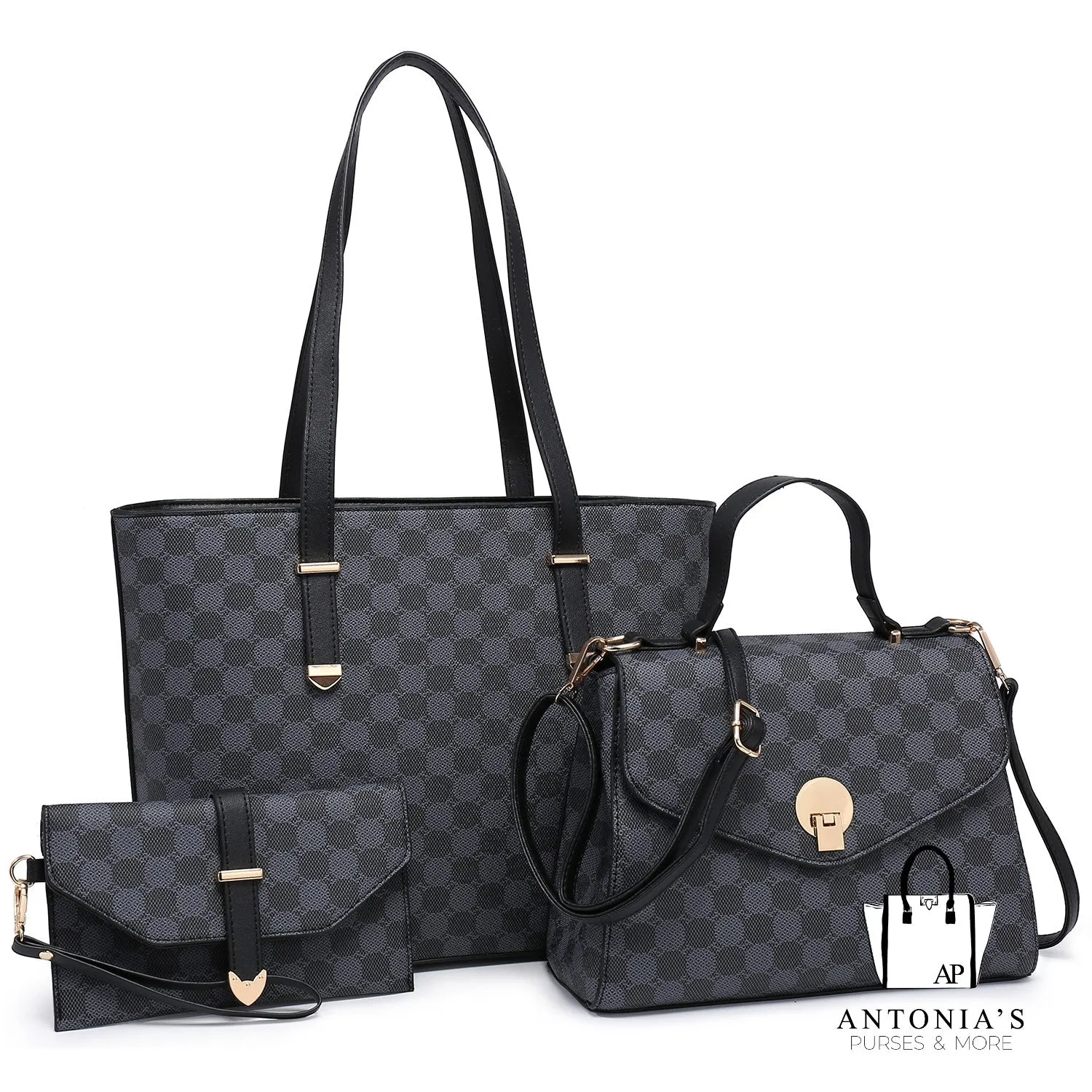 Luxie Collection Fashion Monogram 3-in-1 Shopper Set- Black Only