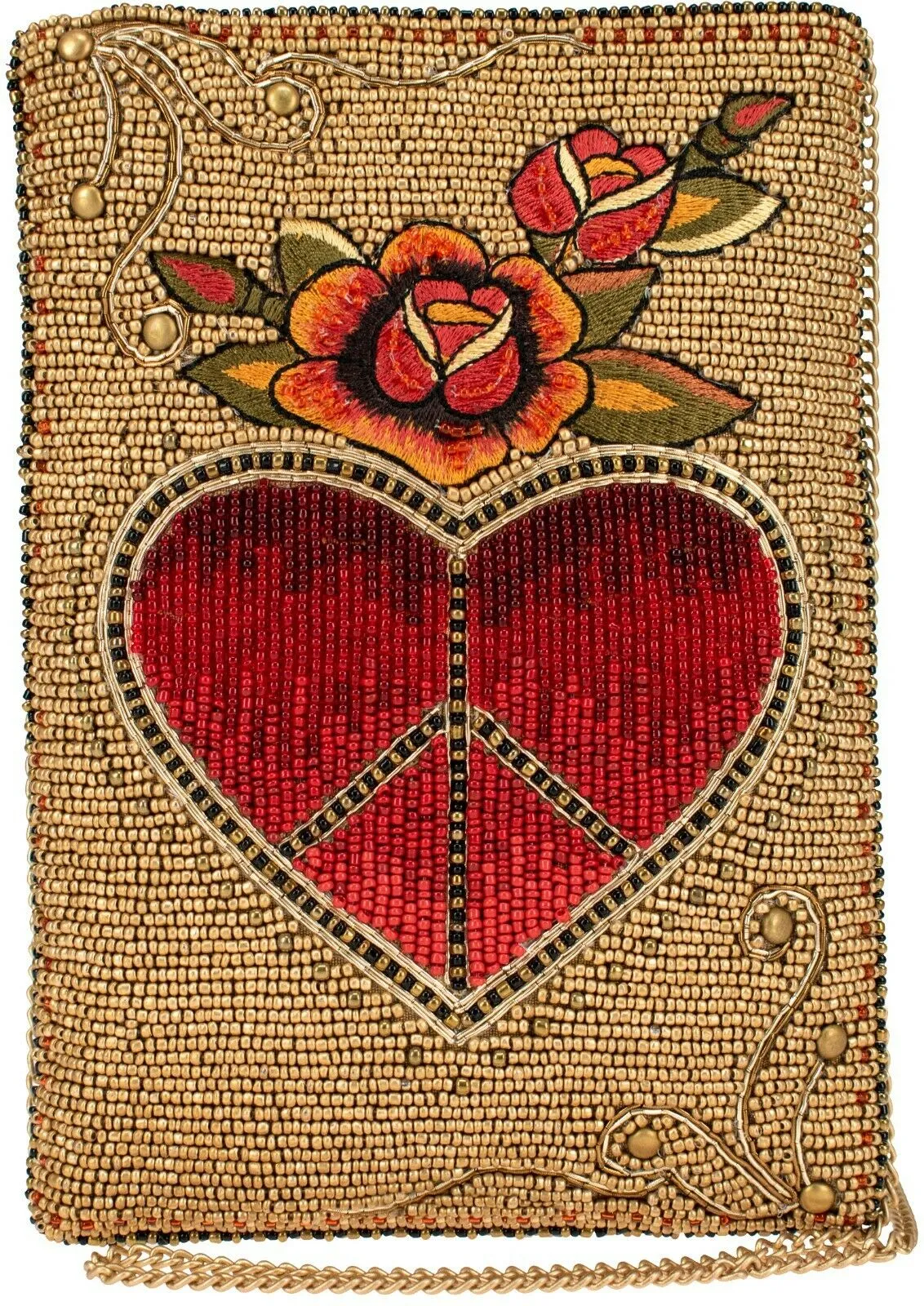 Mary Frances I Love Peace Red Heart Handbag Crossbody Phone Bag Gold Purse NEW