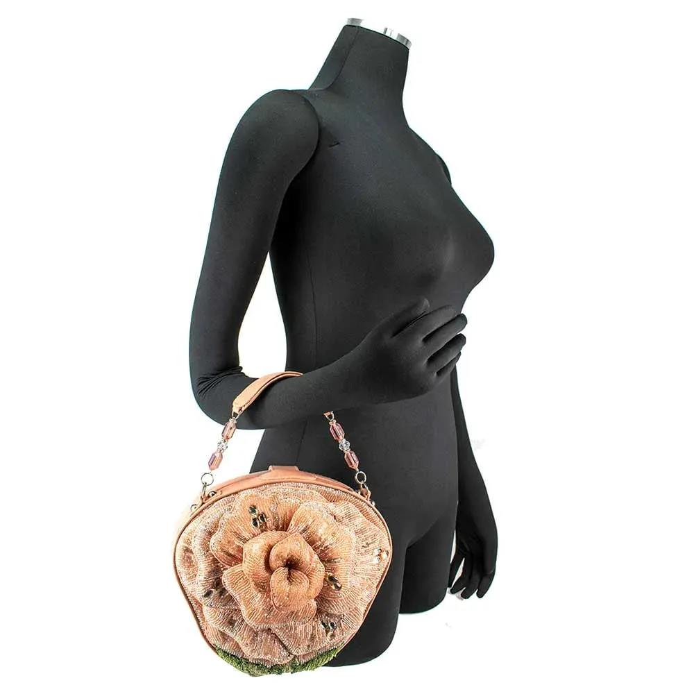 Mary Frances Pink Petals Evening Bag Beaded Floral Peach Crossbody Handbag New