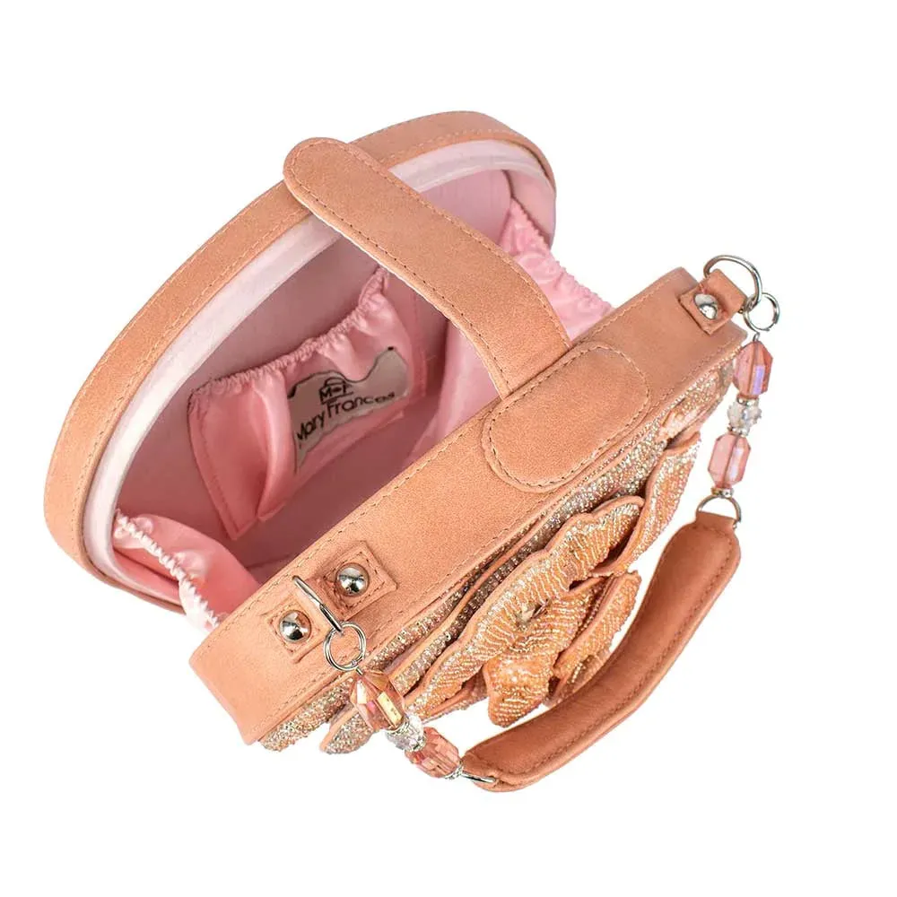 Mary Frances Pink Petals Evening Bag Beaded Floral Peach Crossbody Handbag New