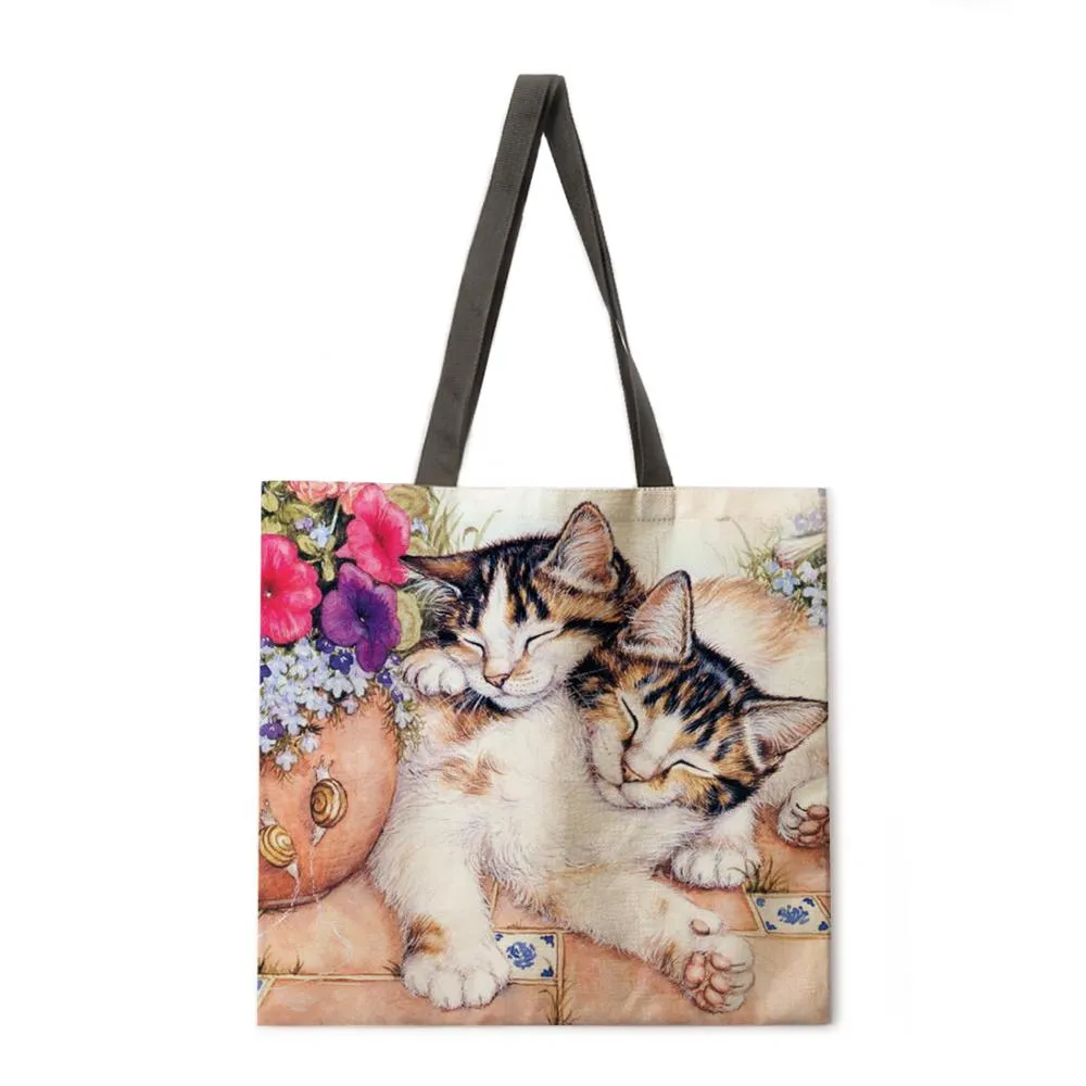 Oil painting garden cat ladies handbags ladies handbags ladies shoulder bags outdoor beach handbags fashion shopping bags