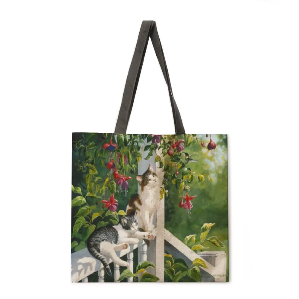 Oil painting garden cat ladies handbags ladies handbags ladies shoulder bags outdoor beach handbags fashion shopping bags