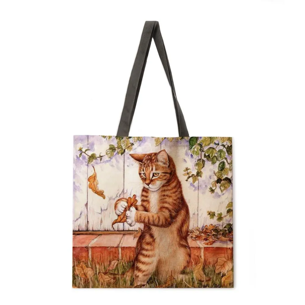 Oil painting garden cat ladies handbags ladies handbags ladies shoulder bags outdoor beach handbags fashion shopping bags