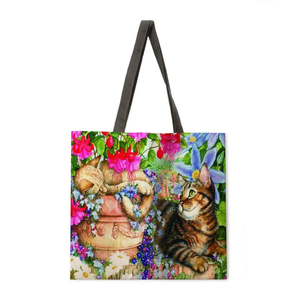 Oil painting garden cat ladies handbags ladies handbags ladies shoulder bags outdoor beach handbags fashion shopping bags