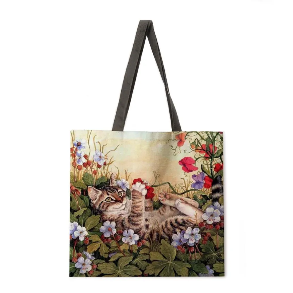 Oil painting garden cat ladies handbags ladies handbags ladies shoulder bags outdoor beach handbags fashion shopping bags