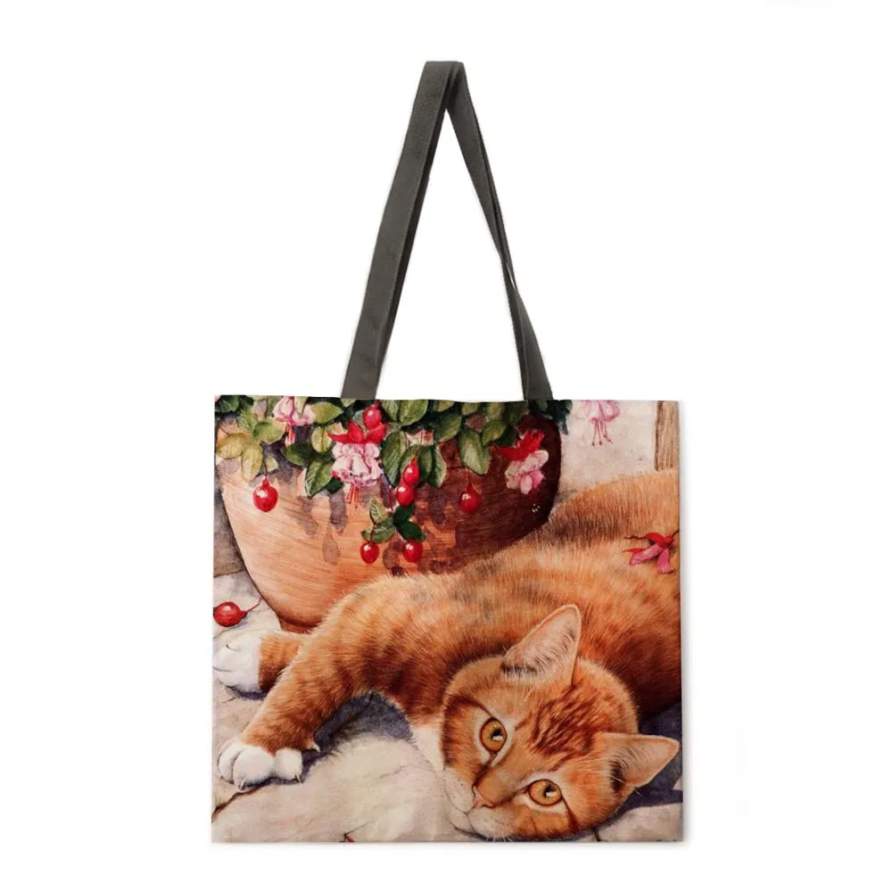 Oil painting garden cat ladies handbags ladies handbags ladies shoulder bags outdoor beach handbags fashion shopping bags