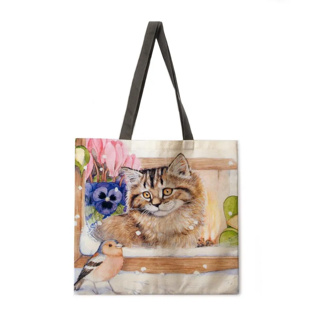 Oil painting garden cat ladies handbags ladies handbags ladies shoulder bags outdoor beach handbags fashion shopping bags