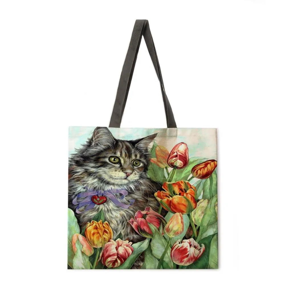 Oil painting garden cat ladies handbags ladies handbags ladies shoulder bags outdoor beach handbags fashion shopping bags