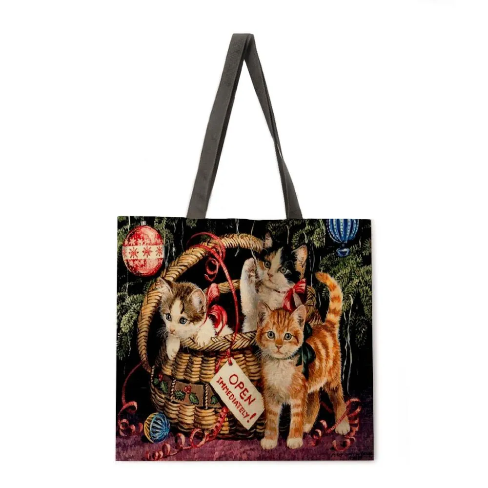 Oil painting garden cat ladies handbags ladies handbags ladies shoulder bags outdoor beach handbags fashion shopping bags