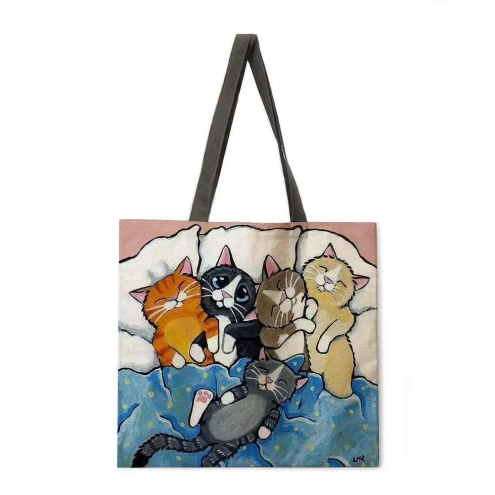 Oil painting garden cat ladies handbags ladies handbags ladies shoulder bags outdoor beach handbags fashion shopping bags