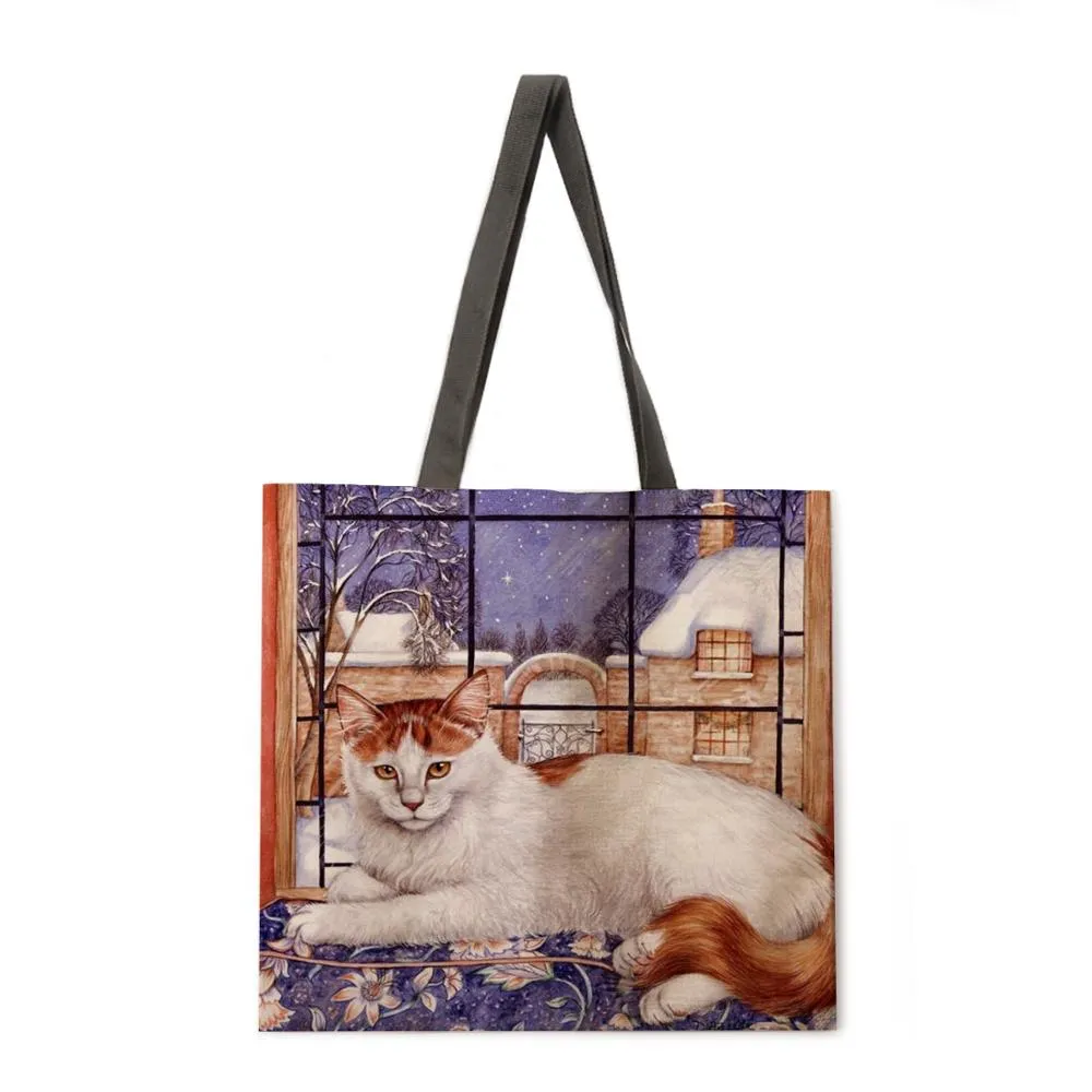 Oil painting garden cat ladies handbags ladies handbags ladies shoulder bags outdoor beach handbags fashion shopping bags