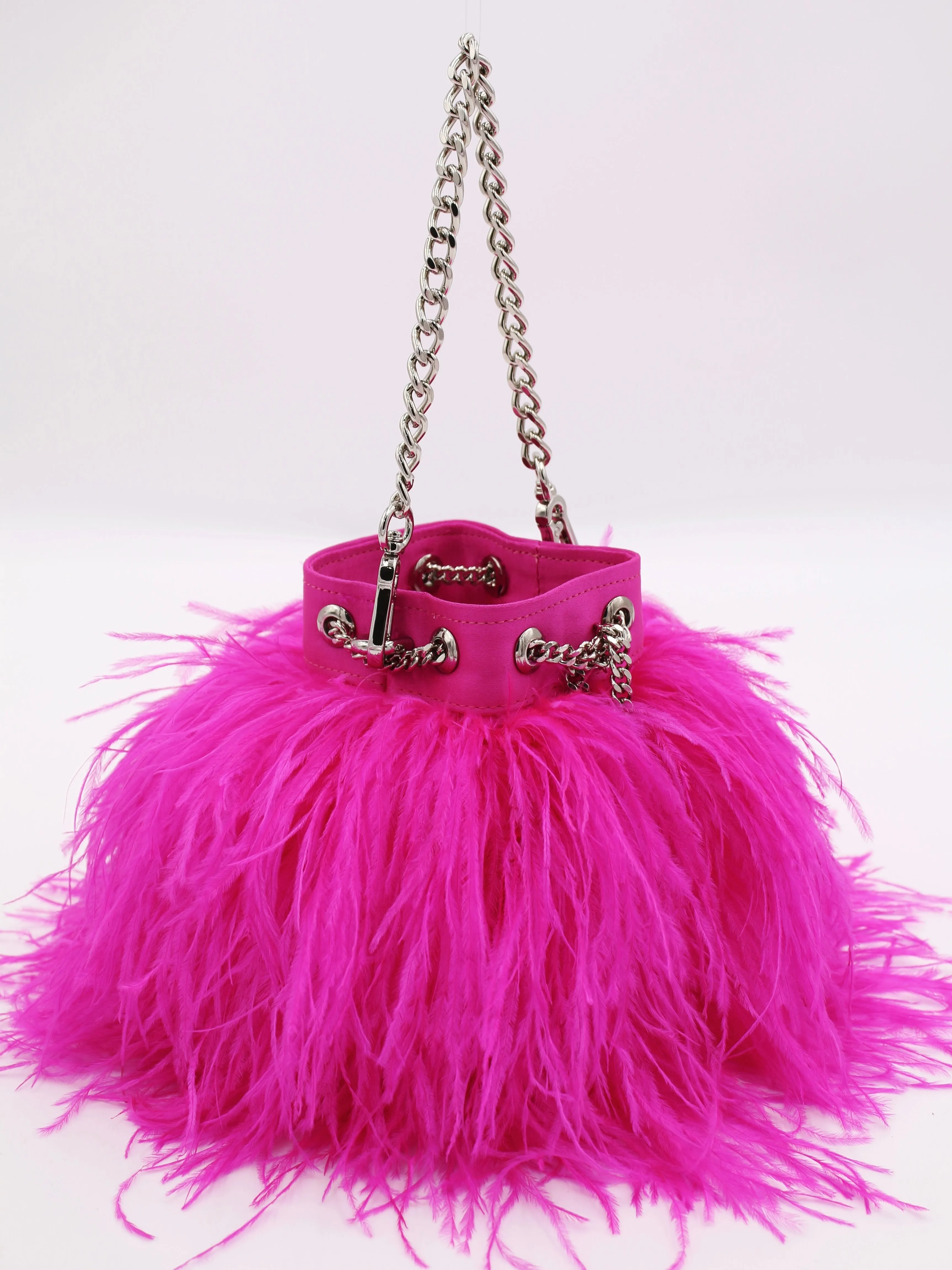 Ostrich Feather Bucket Bag | Fuchsia | Mini | Made to Order