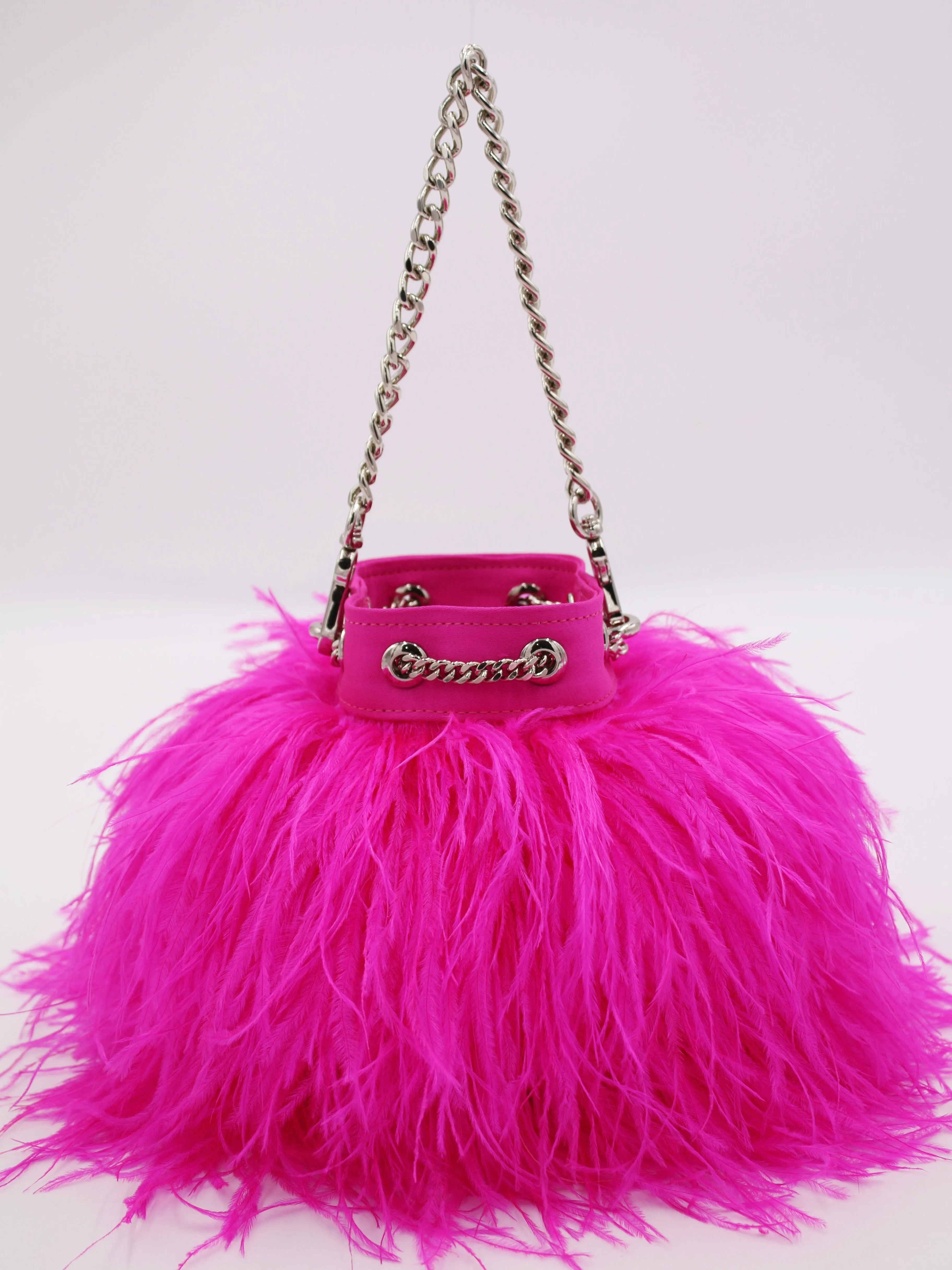 Ostrich Feather Bucket Bag | Fuchsia | Mini | Made to Order