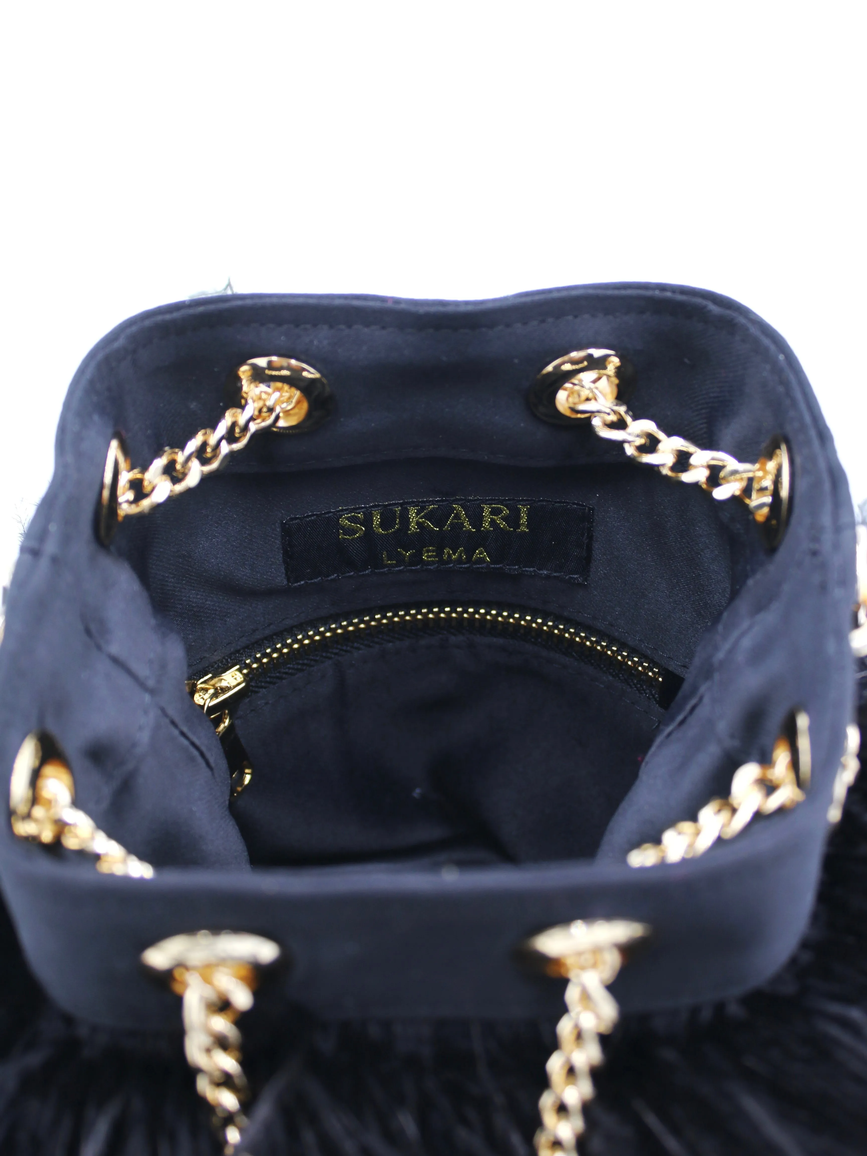 Ostrich Feather Bucket Bag | Onyx & Gold | Large | Made to order
