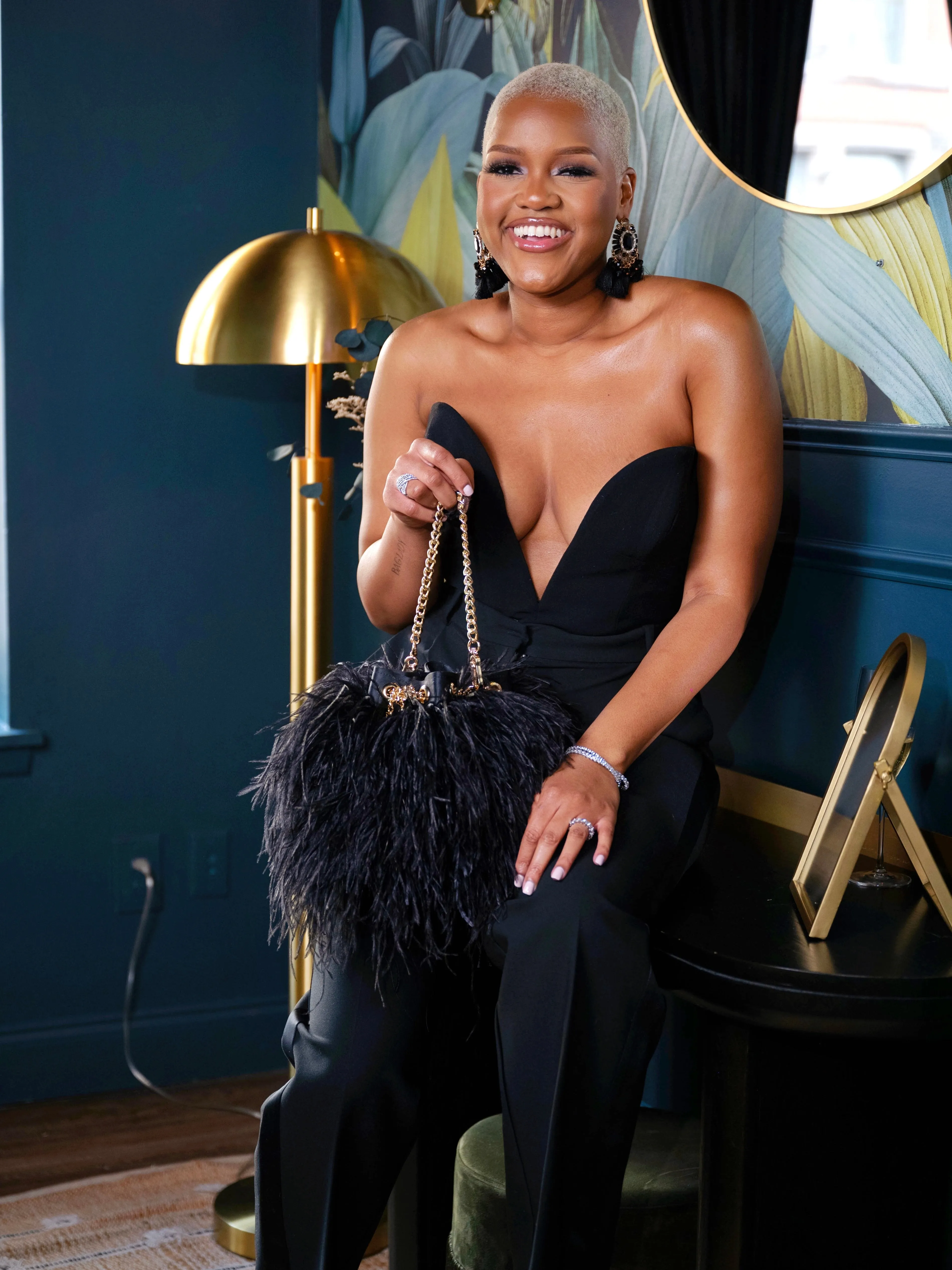 Ostrich Feather Bucket Bag | Onyx & Gold | Large | Made to order
