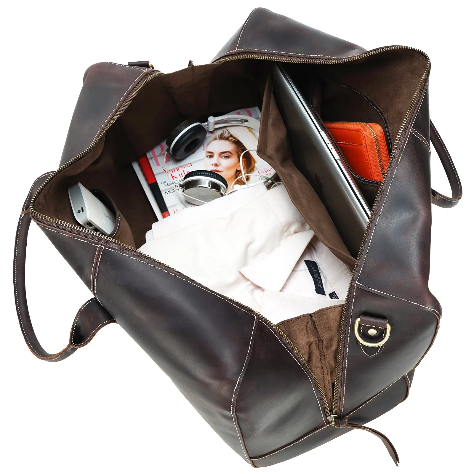Polare Leather Duffle Weekend Travel Bag For Men With Full Grain Cowhide Leather 23.2'' Duffel Bag