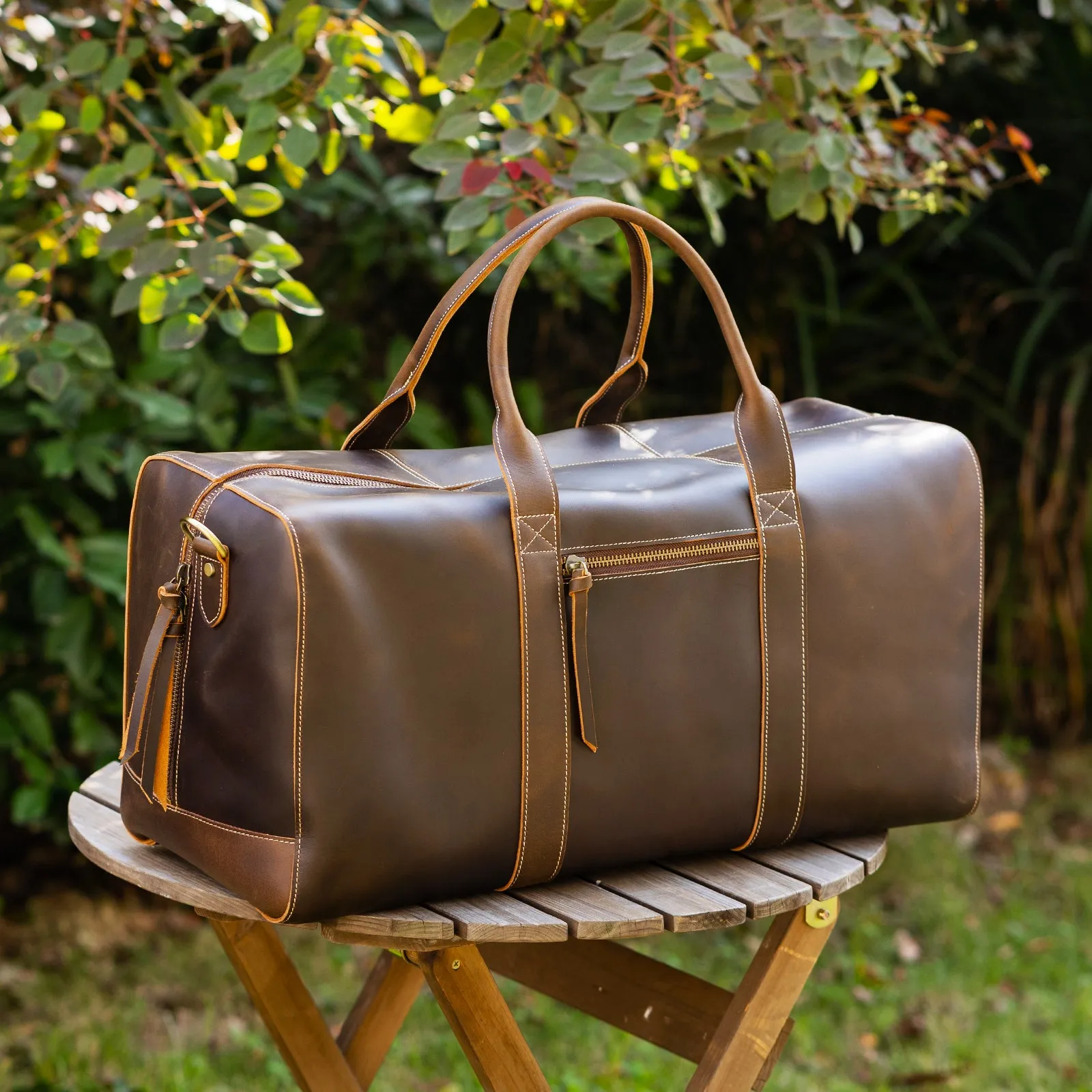 Polare Leather Duffle Weekend Travel Bag For Men With Full Grain Cowhide Leather 23.2'' Duffel Bag