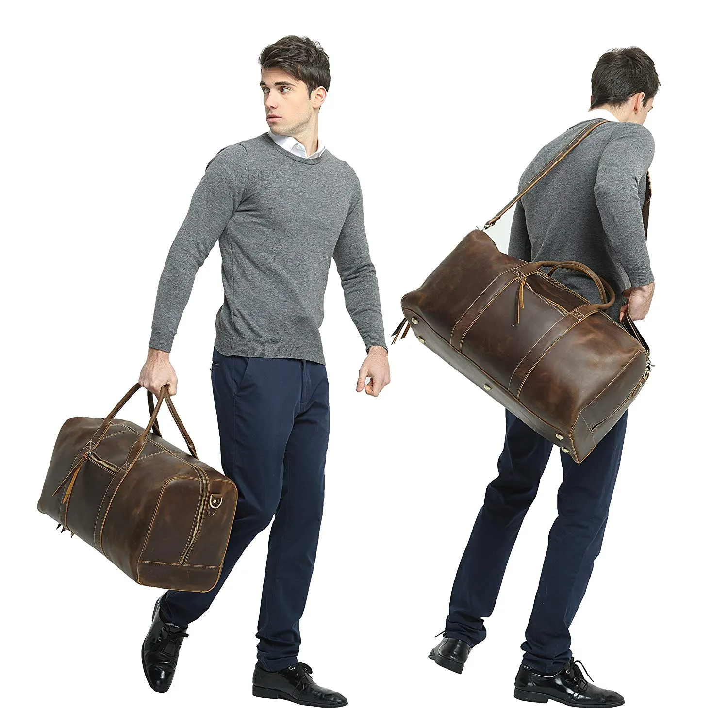 Polare Leather Duffle Weekend Travel Bag For Men With Full Grain Cowhide Leather 23.2'' Duffel Bag
