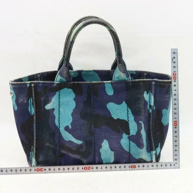 Prada Canapa Two Way Style Camouflage Print Heavy Canvas In Shades Of Blue