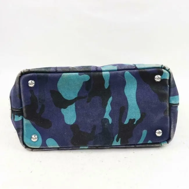Prada Canapa Two Way Style Camouflage Print Heavy Canvas In Shades Of Blue