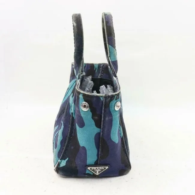 Prada Canapa Two Way Style Camouflage Print Heavy Canvas In Shades Of Blue