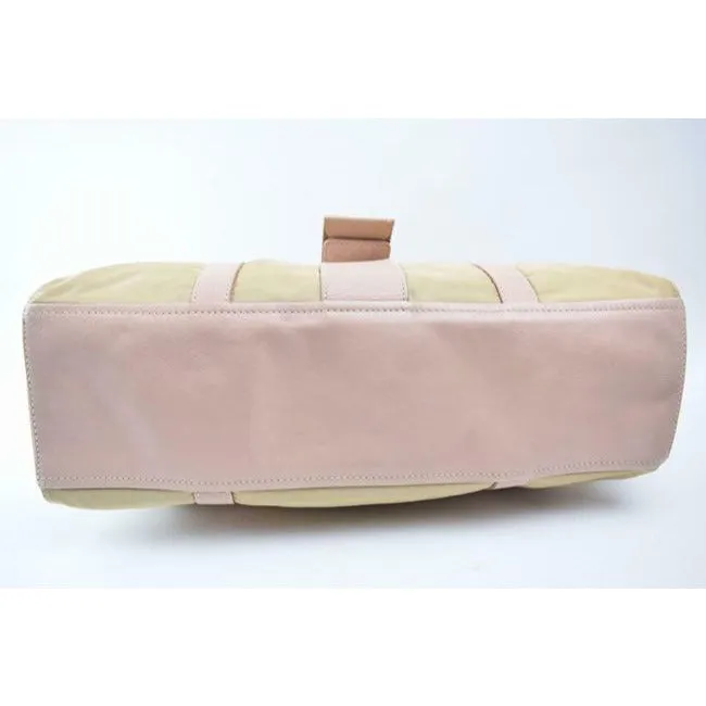 Prada Color Block Shoulder Purses Pink And Beige Suede Canvas And Leather Satchel
