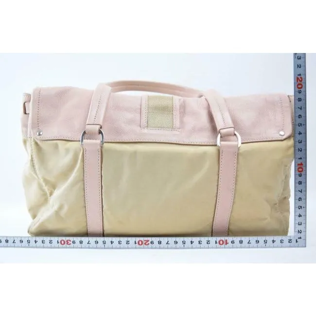 Prada Color Block Shoulder Purses Pink And Beige Suede Canvas And Leather Satchel