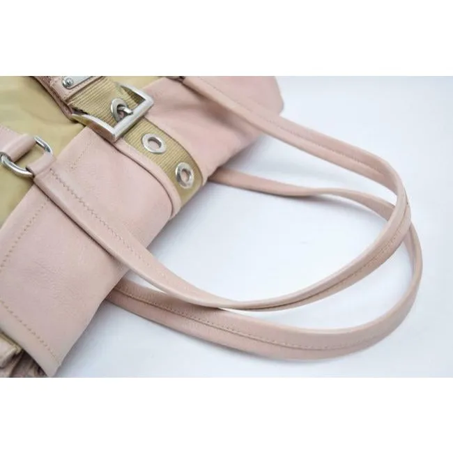 Prada Color Block Shoulder Purses Pink And Beige Suede Canvas And Leather Satchel
