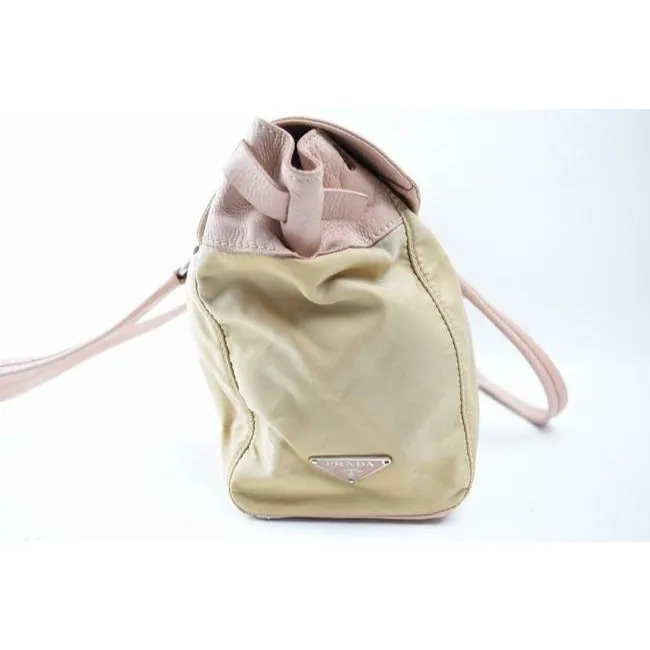 Prada Color Block Shoulder Purses Pink And Beige Suede Canvas And Leather Satchel