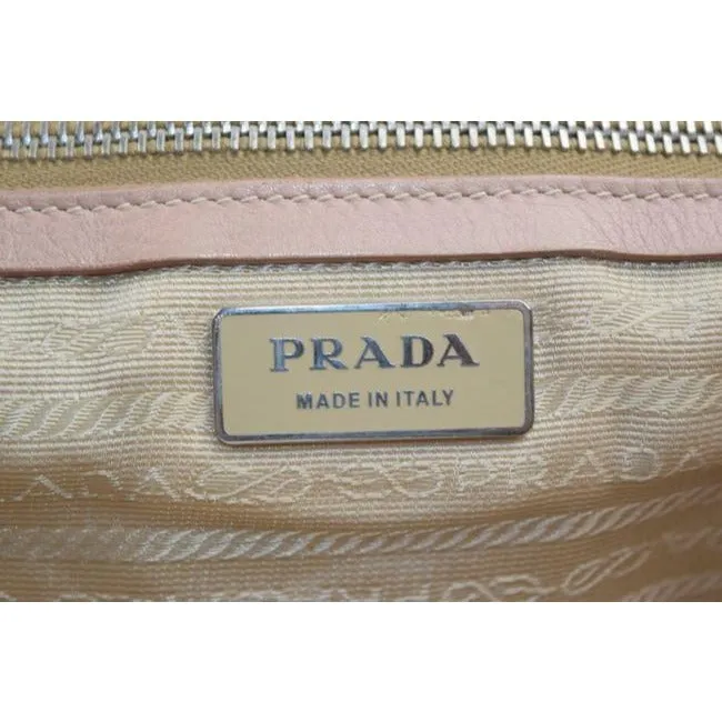 Prada Color Block Shoulder Purses Pink And Beige Suede Canvas And Leather Satchel