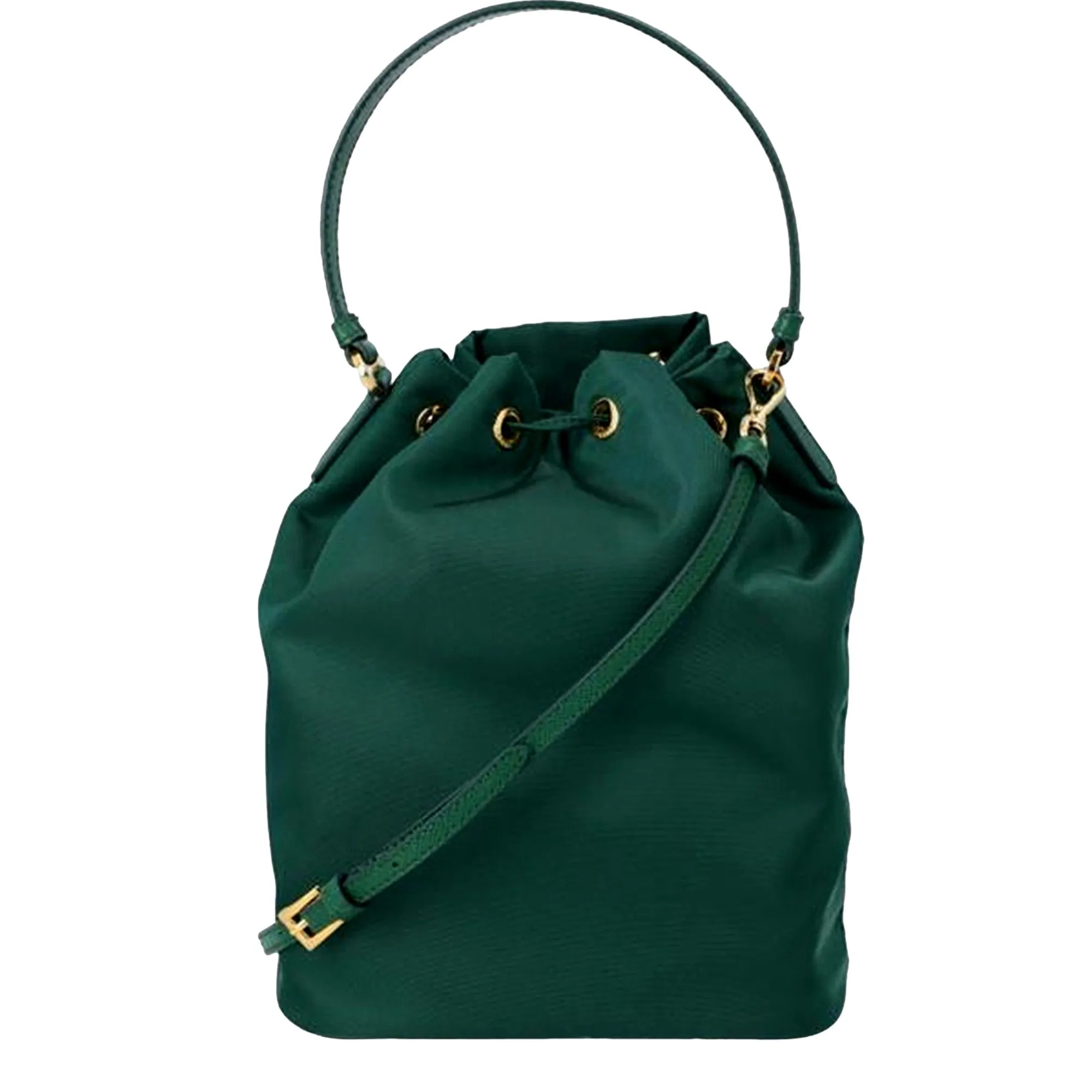 Prada Tessuto Re-Nylon Duet Bucket Womens Handbag Oleandor Dark Green