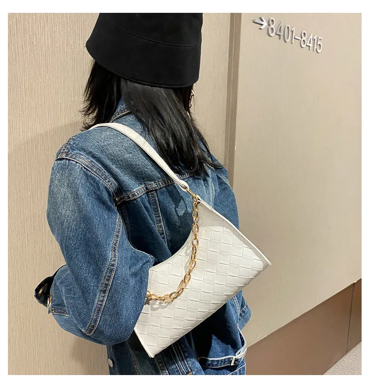 PU Leather Shoulder Bag with gold chain
