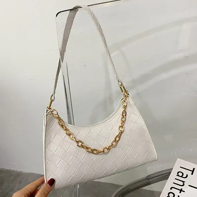 PU Leather Shoulder Bag with gold chain