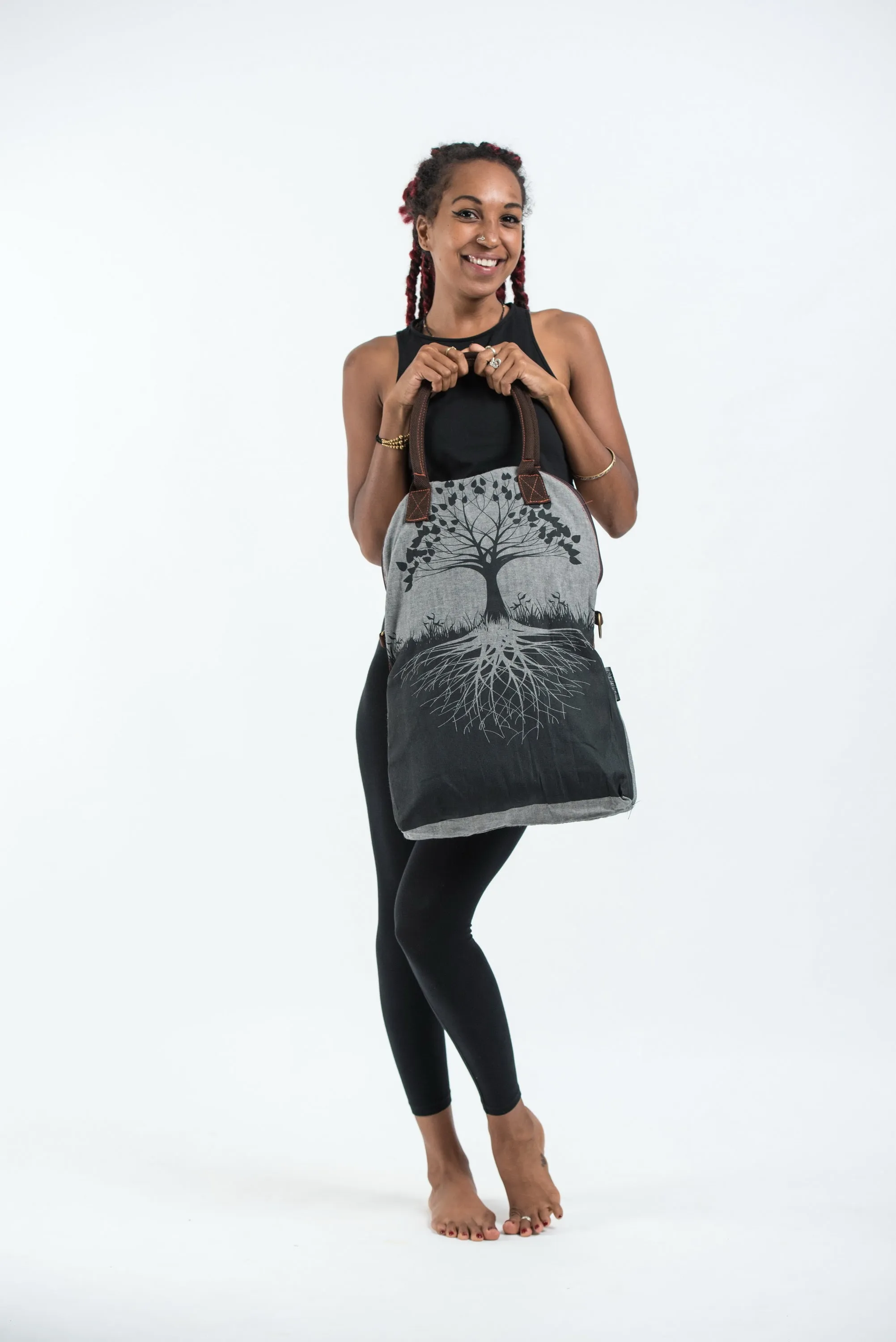 Tree of Life Oversize Zippered Shoulder Bag in Denim Gray