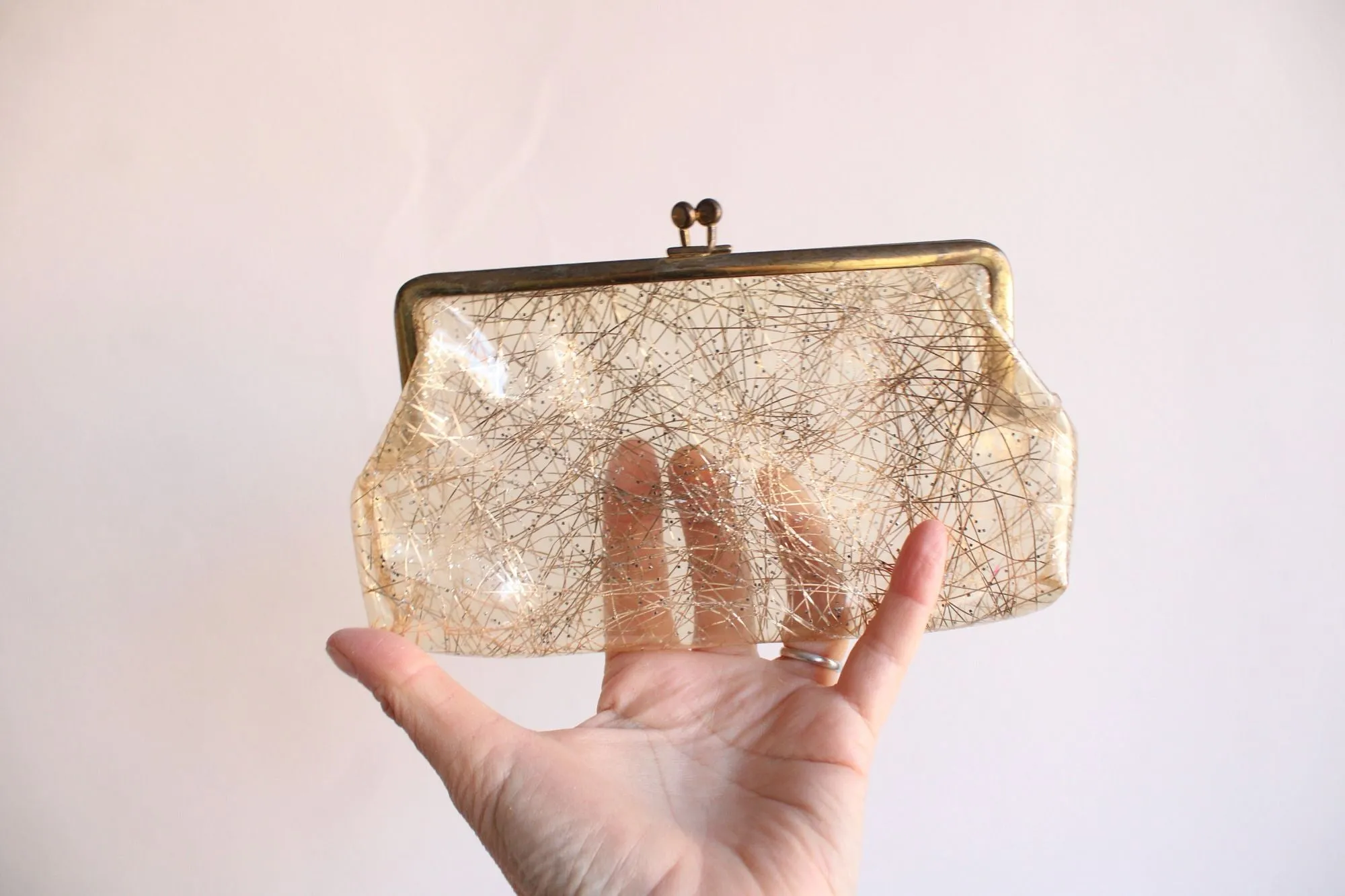 Vintage 1960's Clear Plastic and Gold Bag