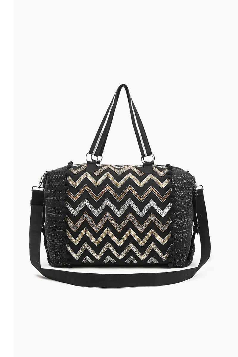 Weekend Travel Bag with Pouch Blk Chevron