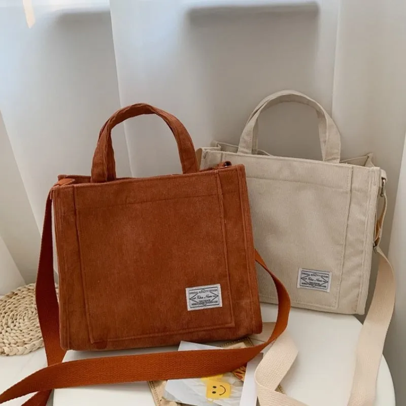 Women Corduroy Zipper Shoulder Bag