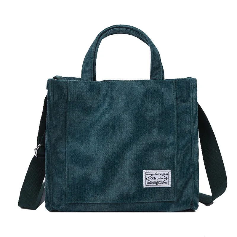 Women Corduroy Zipper Shoulder Bag
