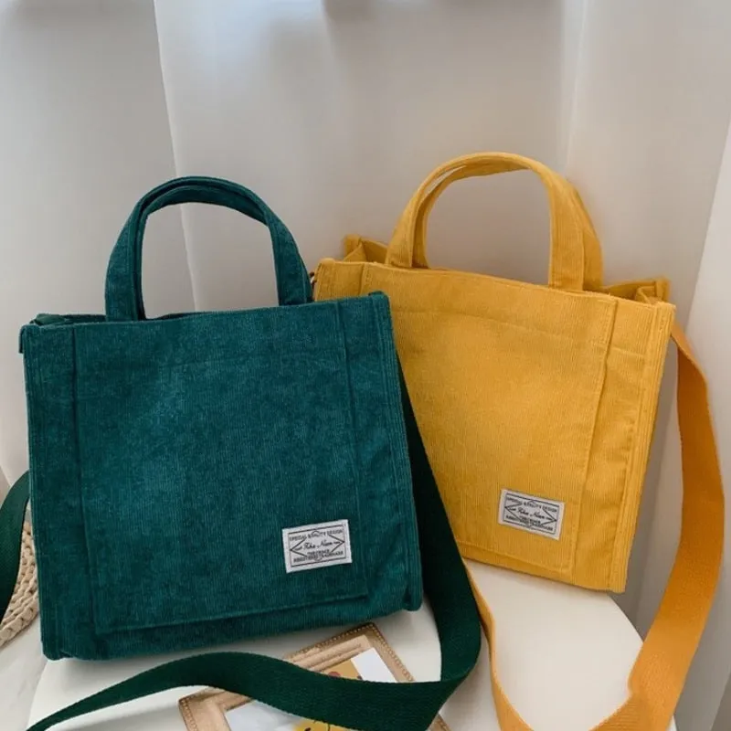 Women Corduroy Zipper Shoulder Bag