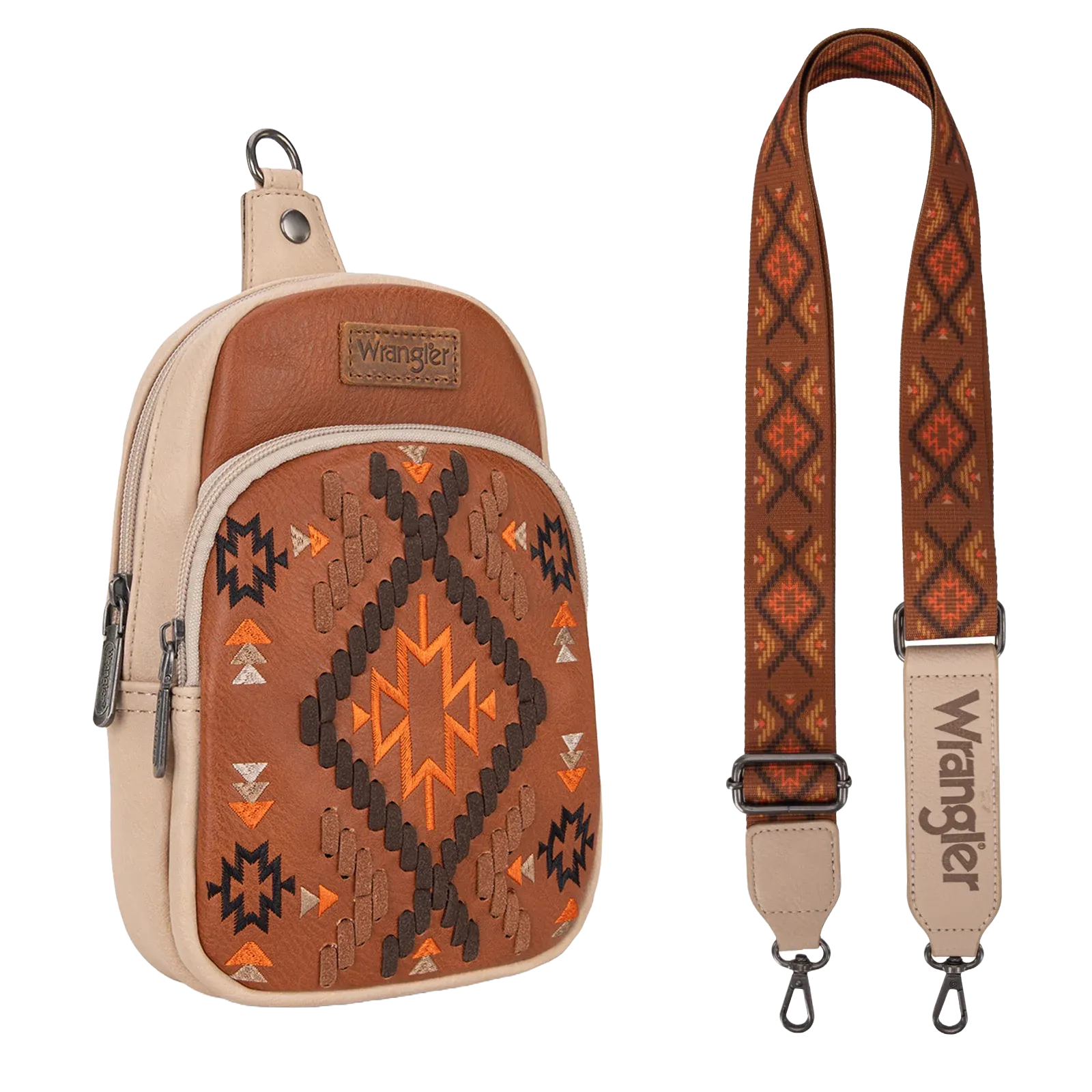 Wrangler Ladies Southwestern Embroidered Brown Sling Bag WG2214-210BR